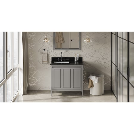 Jeffrey Alexander 36In. Grey Percival Vanity, Left Offset, Black Granite Vanity Top, Undermount Rectangle Bowl VKITPER36GRBGR